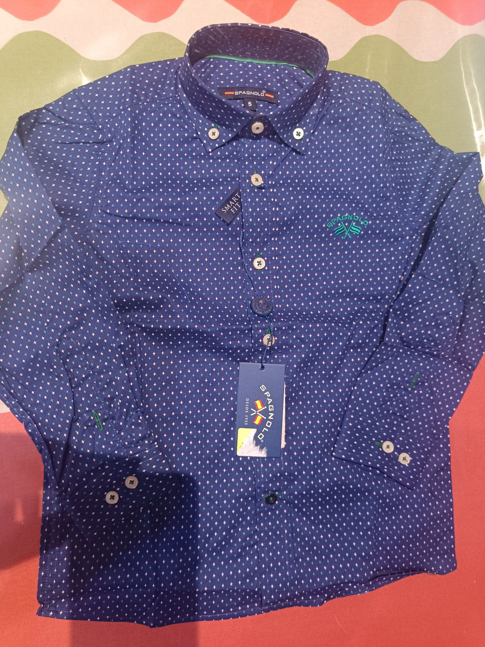 👔 CAMISA DE MANGA LARGA NIÑO SMART FIT - SPAGNOLO (TALLA 5) - NUEVA CON ETIQUETA 💙